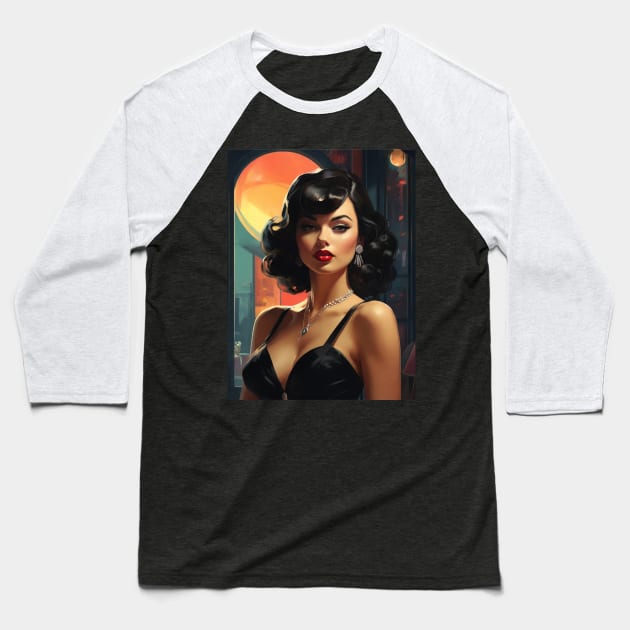 Noir Femme Fatale 1940’s (version 1) Baseball T-Shirt by StudioX27
